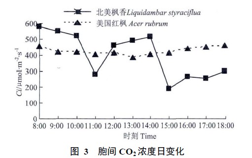 图 3 胞间 CO2 浓度日变化